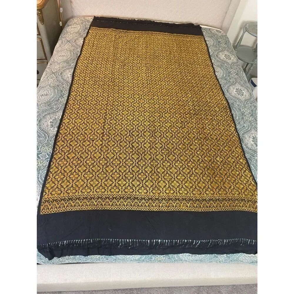 pashmina shawl/ Banorasi/ Brocade Black and Gold Patterned Scarf Wrap